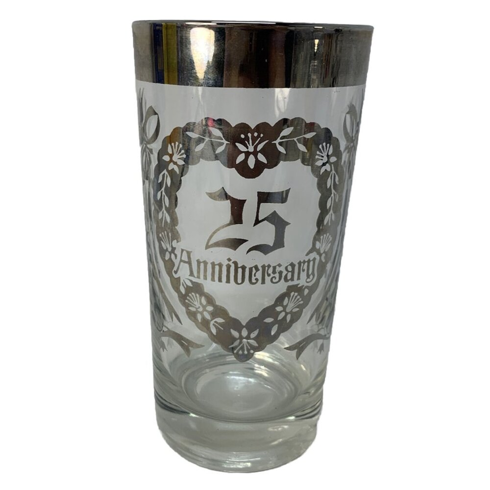 VTG 25th Anniversary Queen's Lusterware Silver Platinum Rim Glass REPLACEMENT